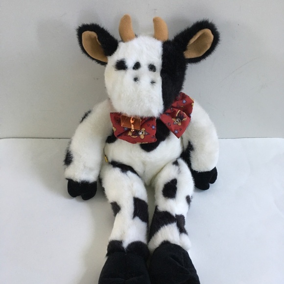 1997 Build A Bear Holstein Cow Bell Bow Tie Sash 18" White & Black Stuffed Plush - Picture 2 of 16